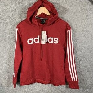 Adidas Hoodie Sweatshirt Fleece Lined Spell Out 3 Stripe Cotton Blend Red S NWT